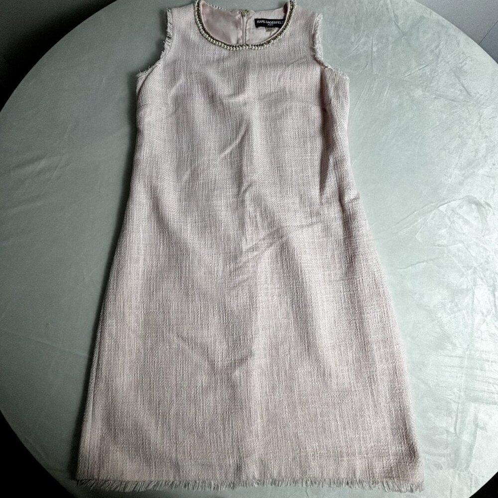Karl Lagerfeld Sz 10 Pink Tweed Knee-Length Sleeveless Dress